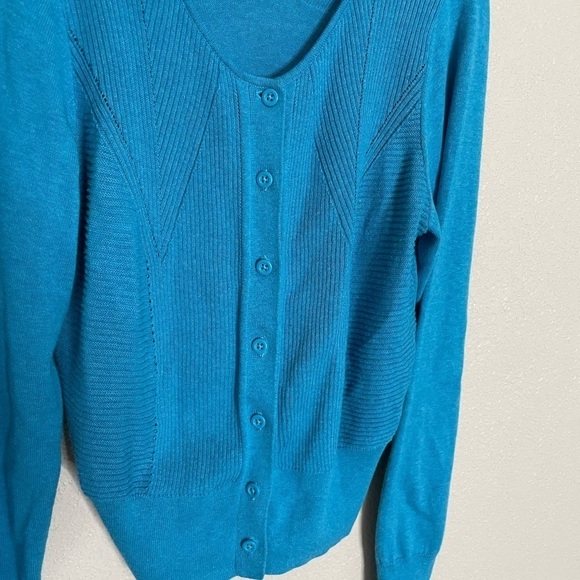 CAbi 3169 Blue Ribbed Button Front Cardigan Scoop Neck Medium - Picture 5 of 5